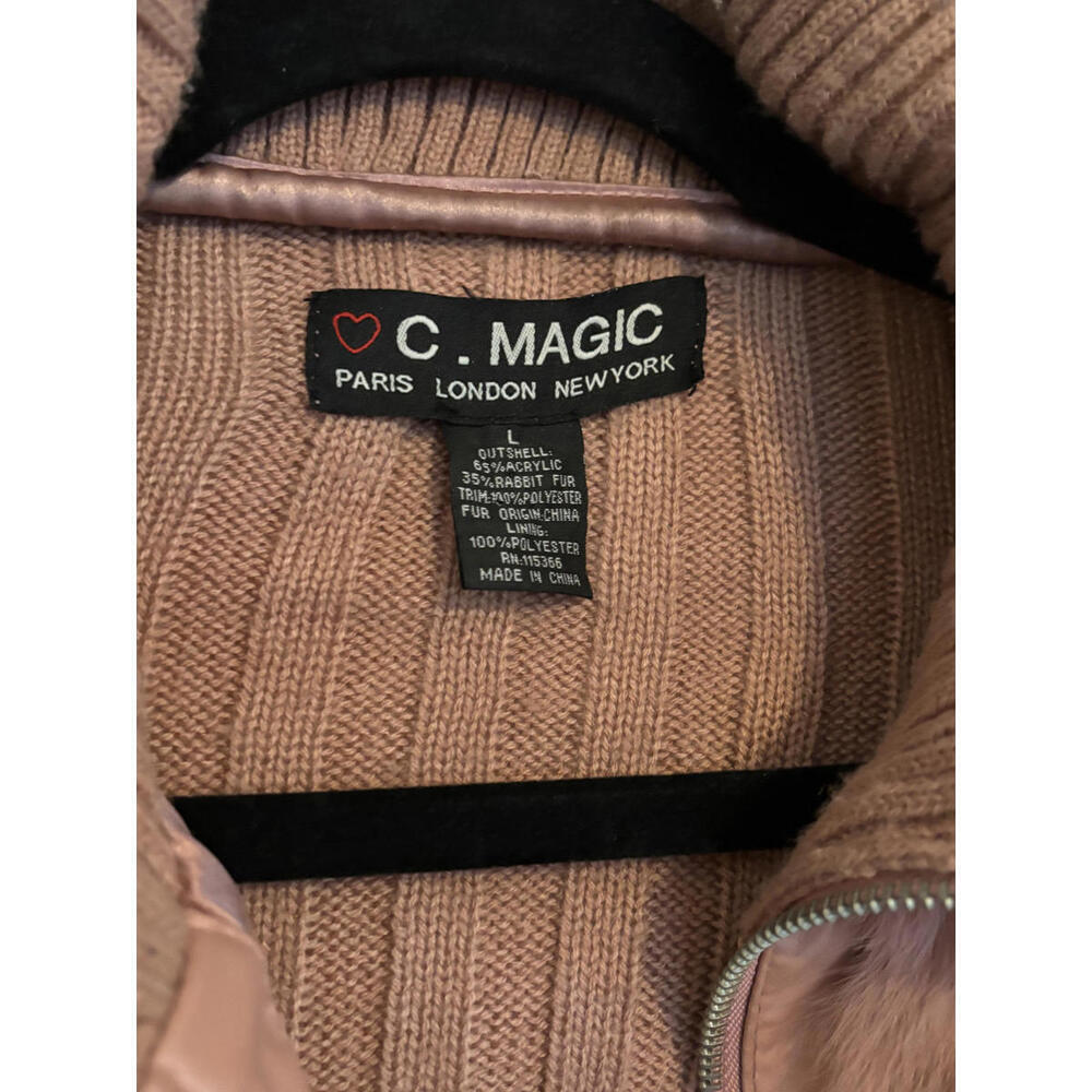 C. Magic Women's AUTH Fur and Ribbed Knit Zip-Up Sweater L - Picture 5 of 8